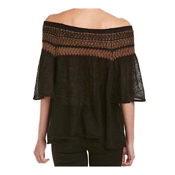 FREE PEOPLE Black Loch Lomond Off Shoulder Flutter Sleeve Sweater Wool Blend S - Picture 7 of 7
